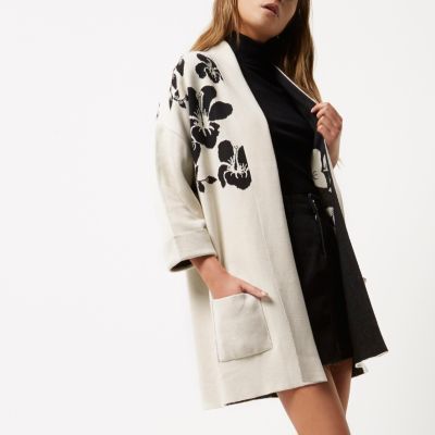 White and black flower knit cardigan